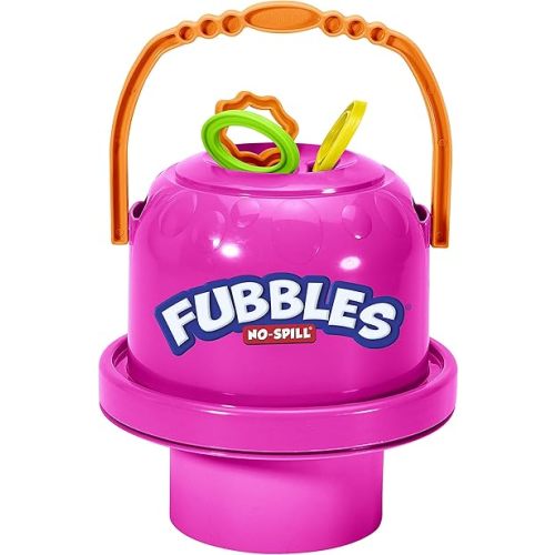 Fubbles Bubbles No-Spill Big Bubble Bucket in Pink | Bubbles for Toddlers and Kids of All Ages | Includes Fubbles Bubbles Bucket and 3 Bubble Wands, Made in The USA