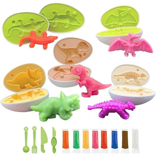 Yositochuan Dinosaur Eggs Dough Play Set, Dino Clay Molds for Kids Ages 3-8 | Non-Toxic Clay, Dinosaur Egg Molds, Fine Motor Educational Sensory Craft Toy, Easter birthday Christmas gift for boys girls