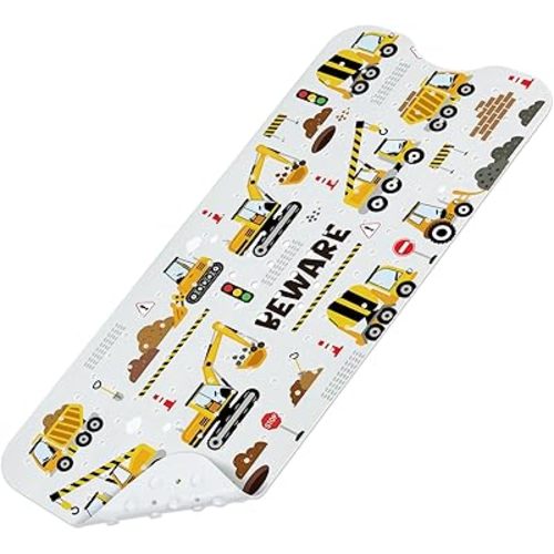 SHUCHING Baby Bath Mat for Tub Non Slip-40 X 16 Inch, Extra Long Kids Bathtub Mat Mold Free, Bathtub Shower Mat Anti Slip for Bathroom, Machine Washable, Vehicle
