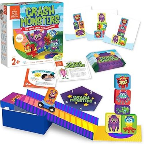 Peaceable Kingdom Crash Monsters Toddler Game - Learning Toys for 2 Year Olds and up, Preschool Games, Toddler Board Games - Develops Fine Motor Skills, Color Matching, Stacking Blocks