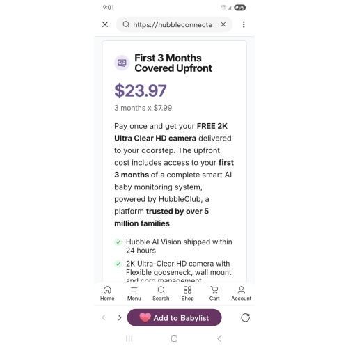 Hubble Connected AI Vision 5-in-1 Baby Monitor 1st 3 months of Hubble Membership to get free camera