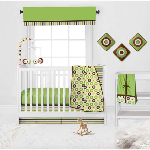 Bacati - Mod Dots Stripes 10-Piece Crib Bedding Set with Two Crib Sheets - Green/Yellow/Chocolate Unisex