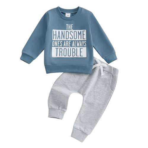 Toddler Baby Boy Fall Winter Clothes Mamas Little Boy Outfit Letter Long Sleeve Sweatshirts and Jogger Pants Set