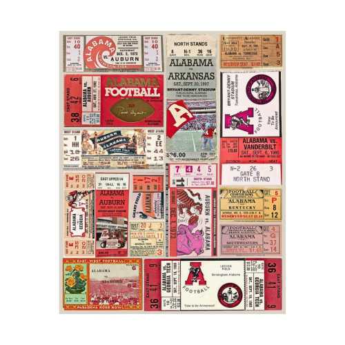 Alabama Crimson Tide | Vintage Sports Ticket Art Print | Retro College Team Wall Decor | Bama Football Fan Gift | Matte Vertical Posters