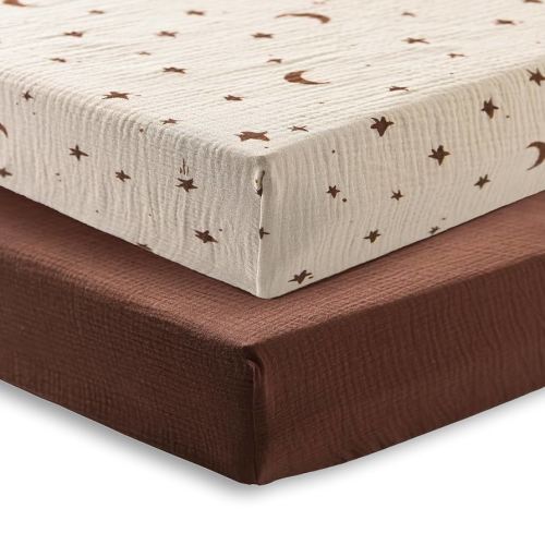 Amazon.com: TADO MUSLIN Baby Crib Sheets 2 PCS, 100% Organic Cotton Crib Sheet for Standard Crib Mattress(52”x 28”), Fitted and Soft Breathable Muslin Crib Mattress Sheet for Girl and Boy (Star, Brown) : Baby