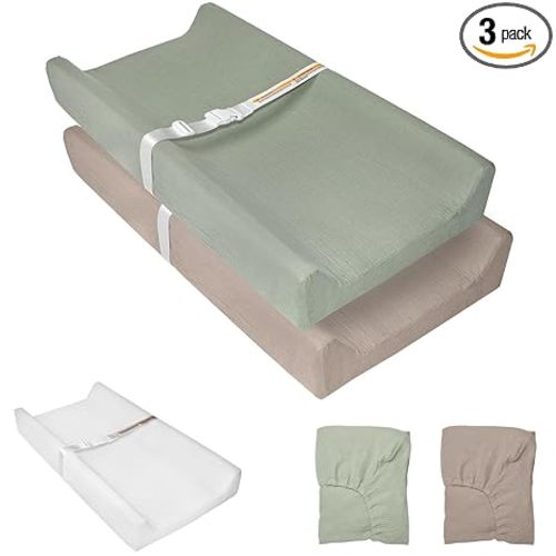 Muslin Baby Changing Pad, 2 Pack Muslin Soft Cotton Covers & Waterproof Lining Foam Diaper Changing Table Pad 32" x 16.6" Mat for Dressers & Table