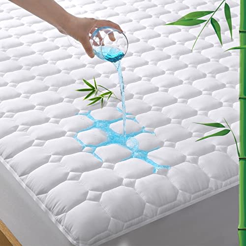 UNILIBRA Twin Mattress Protector Waterproof Rayon from Bamboo, Deep Pocket Mattress Pad Cover Fit up to 6''- 19'', Breathable Soft Filling Quilted Fitted Mattress Topper