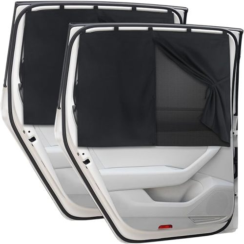 Car Window Shades, 2 PCS Magnetic Double Layer Auto Sun Shade for Side Windows Privacy Full Covers/Half Shade Options Back Car Window Curtains for Baby Protection
