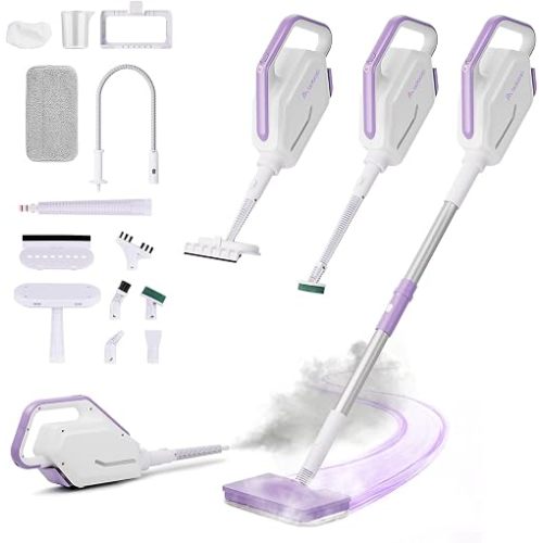 AAOBOSI Steam Mop, 1300W Powerful Detachable Handheld Steamer with 350ml Tank, 11 Multi-purpose Accessories, 23FT Power Cable, Steam Mops for Floor Cleaning, Tiles, Windows, Carpets, Furniture