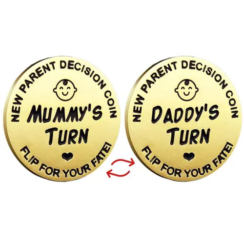 Fathers Day New Baby Gifts for Parents,Double-Sided Decision Coin Gift for New Mom & Dad,Funny Baby Shower Gifts for Couple,Gifts for Pregnant Women as Halloween Thanksgiving Christmas Gift，A-Gold
