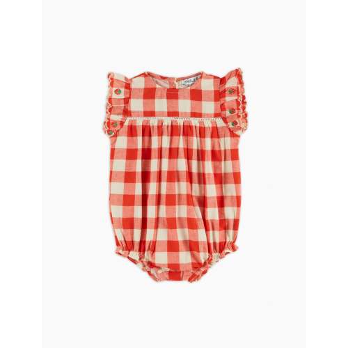 Gingham Embroidered Romper in Vichy Rouge