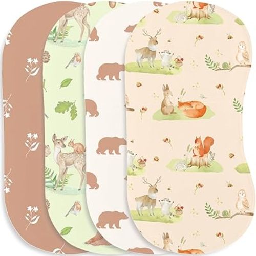 4pcs Woodland Baby Burp Cloths for Boys Girls Parent,100% Cotton Forest Animal Themed Muslin Burping Cloths,Burp Rags,Absorbent Spit-Up Cloths for Infant Newborns
