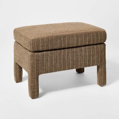 Bellfield Fully Upholstered Ottoman Brown Woven Stripe - Threshold™ designed with Studio McGee