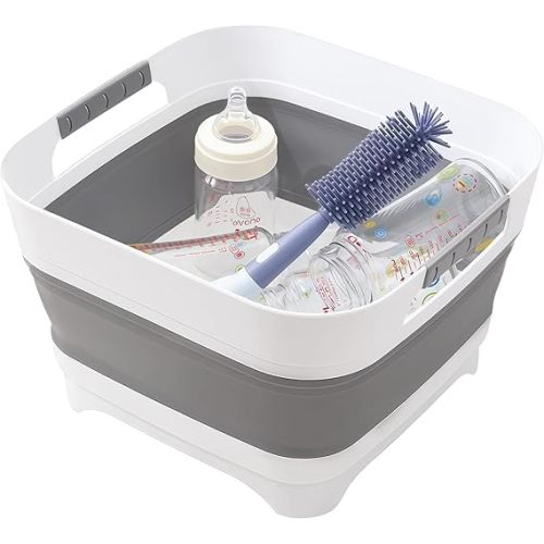2.6 Gal/10L Collapsible Wash Basin with Drain Plug, Portable Foldable Dish Tub, Large Capacity Space-Saving Sink for Baby Bottles, RV, Camping, Kitchen, Travel & Outdoor Use