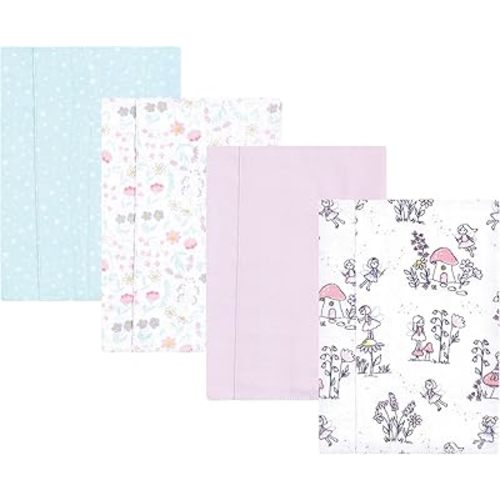 Hudson Baby Unisex Baby Cotton Flannel Burp Cloths, Garden Fairies, One Size