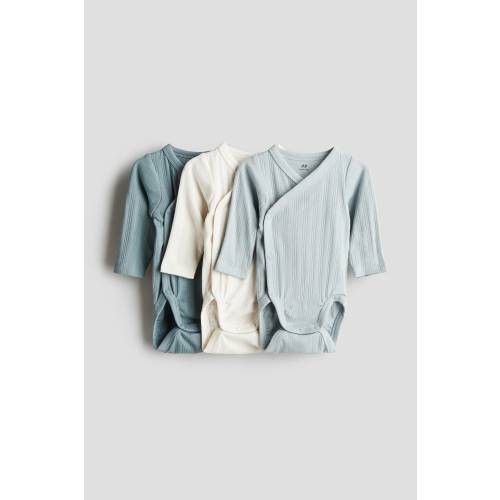 3-PACK RIBBED WRAPOVER BODYSUITS