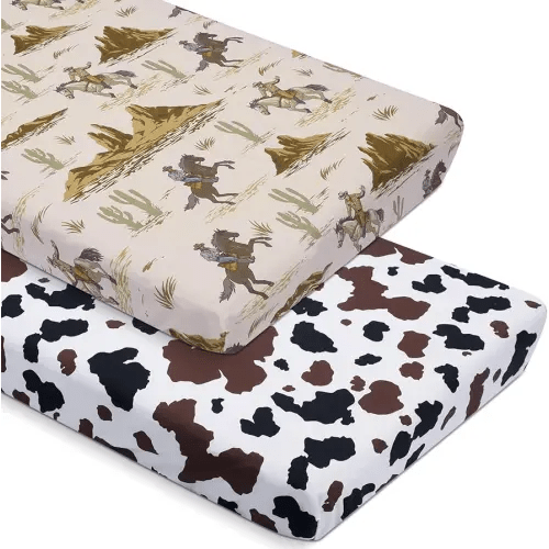 2 Pcs Crib Sheet Set 52 x 28 x 8 Inches Baby Sheet Newborn Bedding Nursery Crib Sheets for Girl Boys Baby Gifts for Toddler Mattresses (Cowboy)