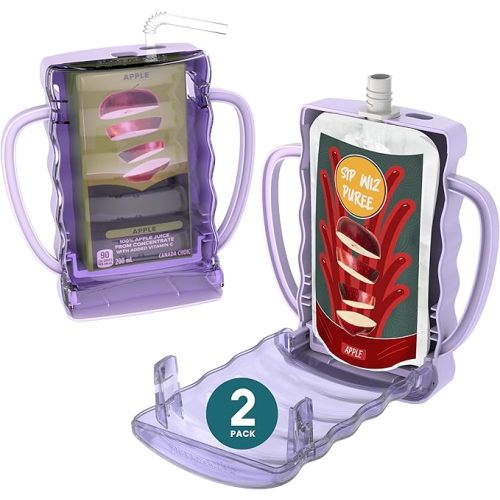 Dinneractive Sip Wiz - Baby Pouch Holder No Squeeze Pouch Food Pouches & Juice Box Holder - Anti-Squeeze Yogurt Pouch Reusable Toddler Essentials 2 Pack