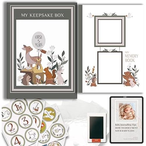 Baby Memory Book with Baby Keepsake Box, Baby Book Keepsake, Baby Milestone Book, Baby Scrapbook, Baby Memory Book Girl, Baby Memory Book Boy, Milestone Stickers, Ink Pad, Baby Album, Baby Journal