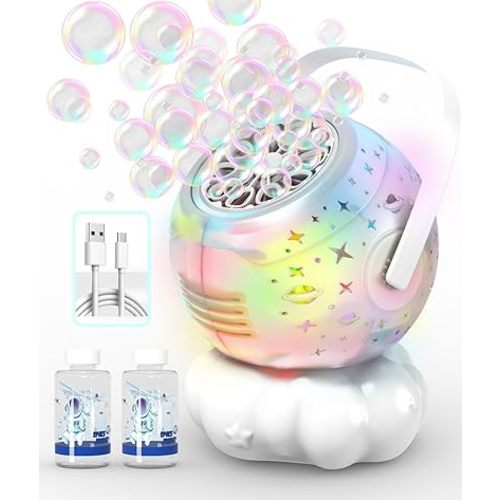 Rechargeable Bubble Machine, Bubble Maker for Kids with Colorful LED Light, Make Large Bubbles, 600mL Capacity - Outdoor Party Birthday Halloween Toys Gifts for Toddlers Ages 3+ Boys Girls