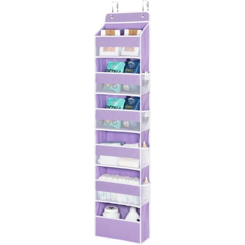 Univivi Over The Door Hanging Organizer with 6 Large Compartments and Mesh Windows, Over The Door Baby Clothes Organizer for Cosmetics, Baby Essentials and Diapers (Purple)