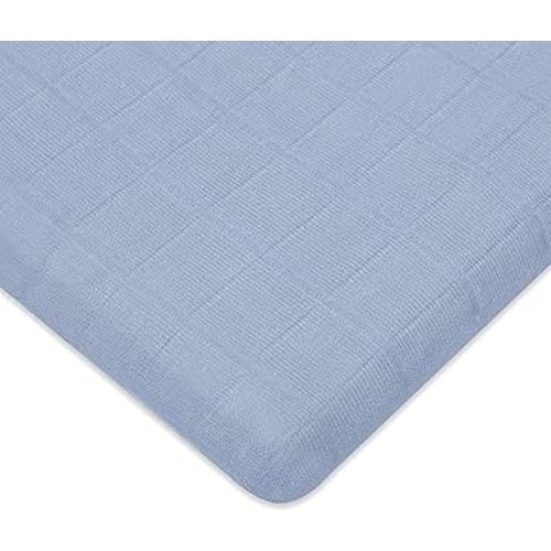 Babyletto Muslin Baby Bassinet Sheets for Girls & Boys - GOTS Certified Breathable Organic Cotton Cover, 360° Fitted, Soft, Gentle & Cozy Rectangle Bedside Bassinet Sheets - Dewdrop Blue