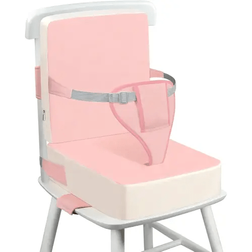 wooshwa Toddler Booster Seat for Dining Table with Adjustable Straps, Kids Booster Seat for Kitchen Chair with Non-Slip Bottom, PU Anti-Scratch Portable Detachable Increasing Cushion (Pink)