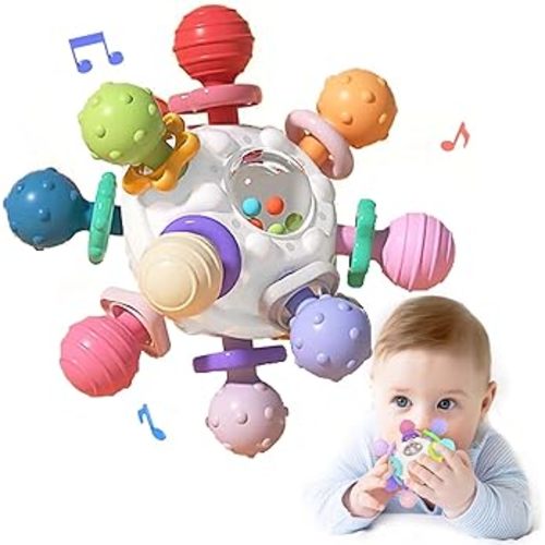 Baby Teething Toy from 3 Months, Sensory Rattle, Silicone Grip Ball, Montessori Motor Skills Toy for Baby from 0 6 9 Months 1 Year : Amazon.com.be: Toys
