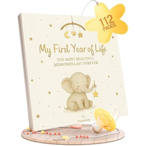 Baby Memory Book for Boy Girl with Extra Space for Favorite Photos - First Year Baby Book Keepsake with Themed and Monthly Sections - 8x8 in. - Lovely Gift for Parents and their Newborns