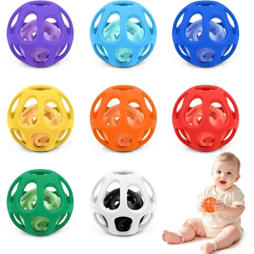 MCGMITT Baby Ball Toy with Holes, 8PCS Easy Grip Food Grade Silicone Baby Toys 0-6 Months, Colorful Soft BPA Free Montessori Baby Teethers 6-12 Months, Stretchy Newborn Infant Sensory Balls