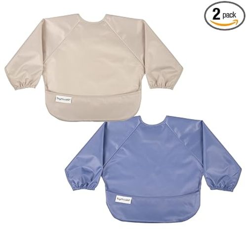 Tiny Twinkle Long Sleeve Bib for Babies & Toddlers | 2-Pack Waterproof Smock Bib for Eating | Machine Washable & Mess-Proof Feeding Essentials | Newborn Shower Gift (Periwinkle Putty,6–24M)
