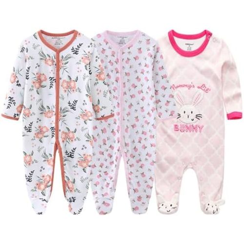 Newborn Baby Boy Girl Organic Cotton Bodysuit Long Sleeve Jumpsuit 3-Pack Outfits Clothes,0-24Months