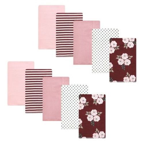 Hudson Baby Girls Cotton Poly Flannel Burp Cloths, Burgundy Floral, One Size