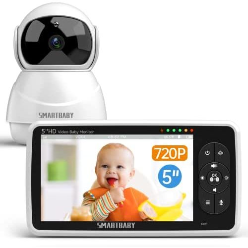 UKSUP Baby Monitor - 720P 5" HD Display Video Baby Monitor with Camera and Audio,Auto Noise Cancellation, 4X Pan-Tilt Zoom ，4000mah Battery,Night Vision, Temperature Display, Lullabies, 960ft Range