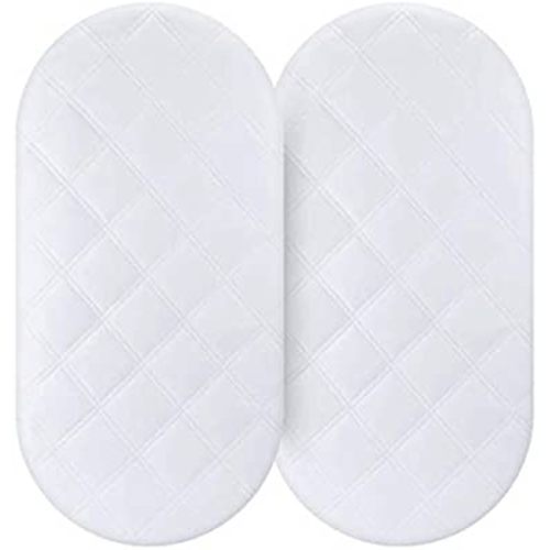 Yoofoss Waterproof Bassinet Mattress Pad Cover 2 Pack Fit for Hourglass/Oval Bassinet Mattress, Baby Bassinet Mattress Protector for Boys and Girls 32X16in