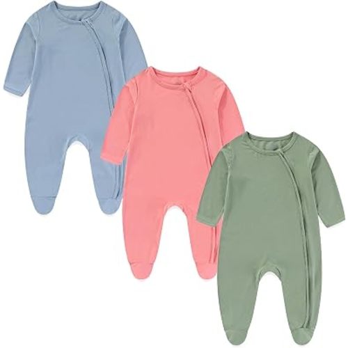 Baby Bamboo Rayon Romper Double Zipper Bodysuit Newborn Infant Solid Footies Jumpsuit 3 Pack
