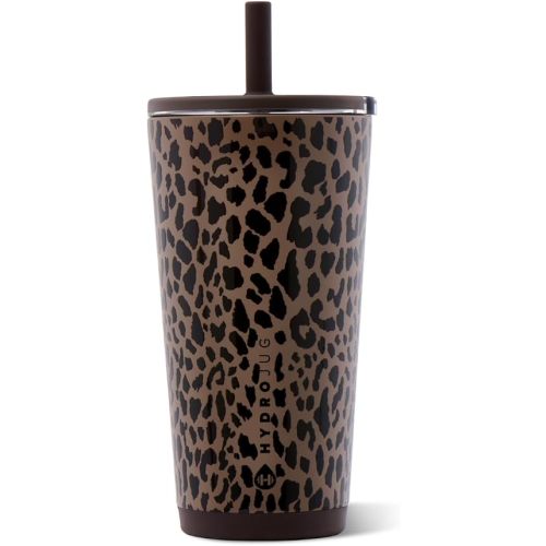 HydroJug Everyday Tumbler 20 oz, Ceramic-Lined Straw Cup, Brown Leopard