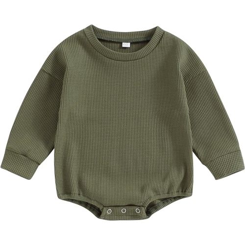 VISGOGO Unisex Baby Boy Girl Romper Waffle Newborn Infant Onesie Clothes Long Sleeve Bubble Oversized Romper Bodysuit Top