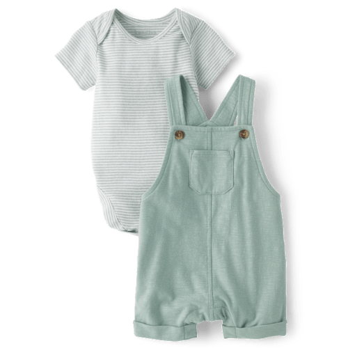 Baby Boys Marled Overalls 2-Piece Outfit Set - Green