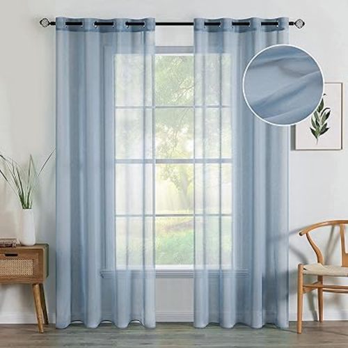 MIULEE 2 Panels Dusty Blue Semi Sheer Window Curtains 84 Inch Length Elegant Grommet Top Window Voile Drapes/Treatment Linen Textured Panels for Bedroom Living Room 54X84 Inch
