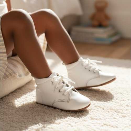 Baby White Leather Lace-Up Boots: Christening, Wedding Shoes