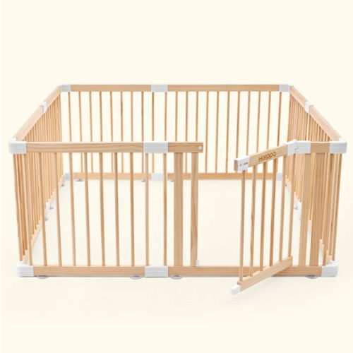 HARPPA Wooden Baby Gate Playpen | Non-Toxic Foldable DIY Adjustable Play Yard for Infants & Toddlers – Natural Finish Baby Fence for Small & Large Spaces