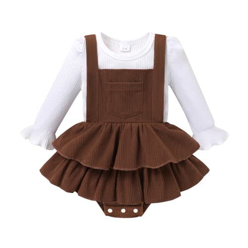 YOUNGER TREE Newborn Baby Girl Fall Winter Outfits Long Sleeve Romper Corduroy Overall Dress Infant Skirt Clothes Sets