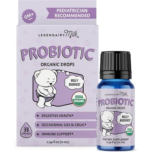 Legendairy Milk Baby Probiotic Drops Organic - Colic and Gas Drops for Newborns & Toddlers - Digestive Support, Constipation Relief - Toddler Probiotic Supports Occasional Diarrhea & Gas, 33 Servings