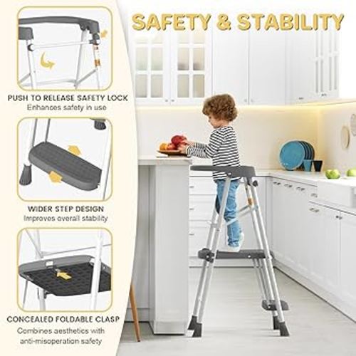Amazon.com: HBTower Kids 2 Steps Step Stool, Toddler Tower for Kitchen Counter Learning, Toddler Kitchen Stool Helper with Anti-Drop Safty Railing Kids Standing Folding Stepper : Home & Kitchen