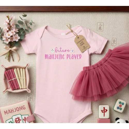 Pink 0-3M or 3-6M Future Mahjong Player Onesie