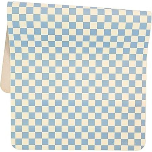 Vegan Leather Baby Changing Mat (16 X 30 in) - Multipurpose Wipeable and Portable Diaper Changing Pad - Foldable for Travel (Sky Checker)