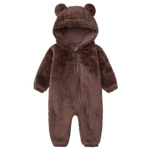 CAHL&FAUO Newborn Snowsuit Baby Cartoon Bear Onesie Warm Fleece Hooded Romper Jumpsuit