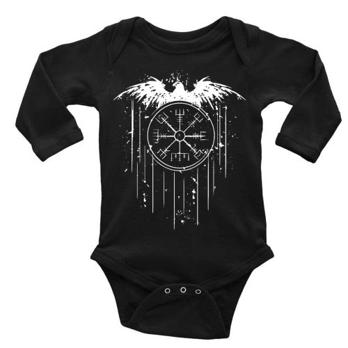 Viking Compass Graphics Baby Organic Bodysuit Long Sleeve Infant Clothes C-Black