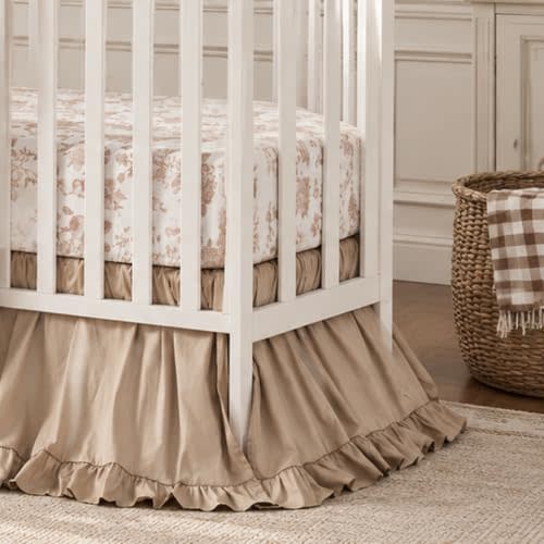 Brandream Ruffles Edge Organic Cotton Crib Skirt Toddler Bedskirt, Brown | Gathered Crib Bed Skirt Girl Boy Gender Neutral Nursery Dust Ruffle Soft Breathable 4-Sided Fit Standard Cribs & Toddler Bed